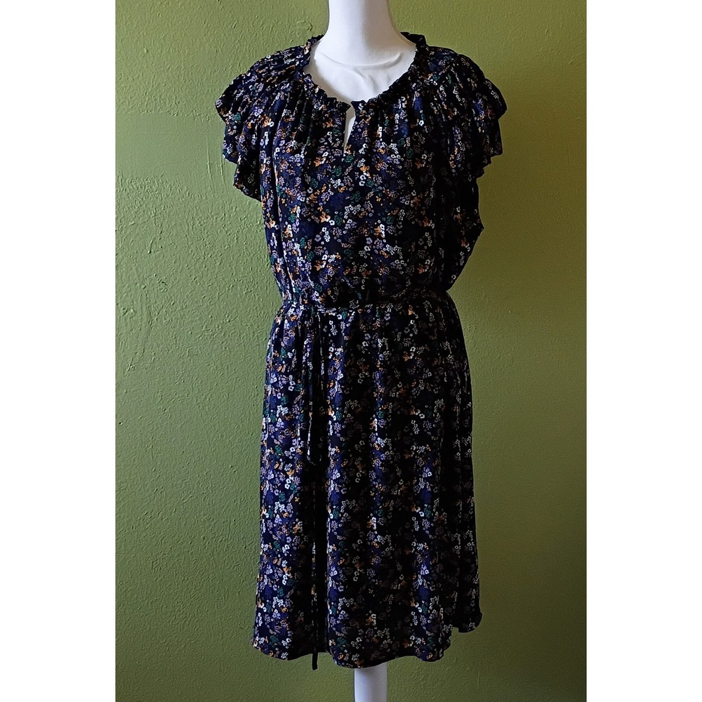 Cottagecore Gothic Moody Boho Black Ditsy Floral Flutter Sleeve  Dress XXL